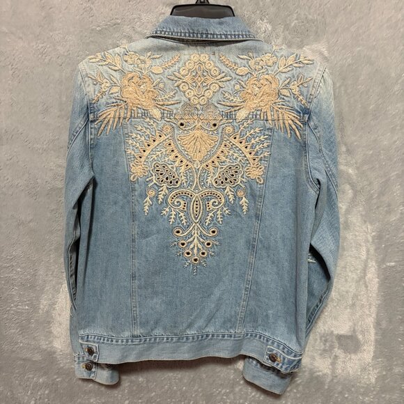 Johnny Was Jacket Womens XS Blue Embroidered Iva Denim Jacket Long Sleeve - Picture 5 of 11